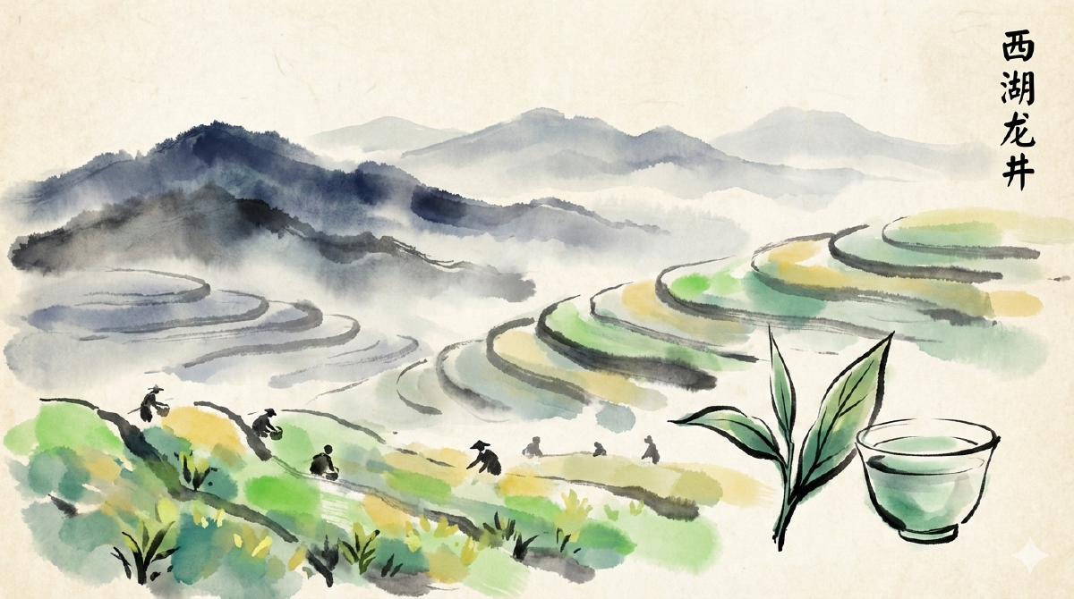 West Lake Longjing (Xihu Longjing) illustration